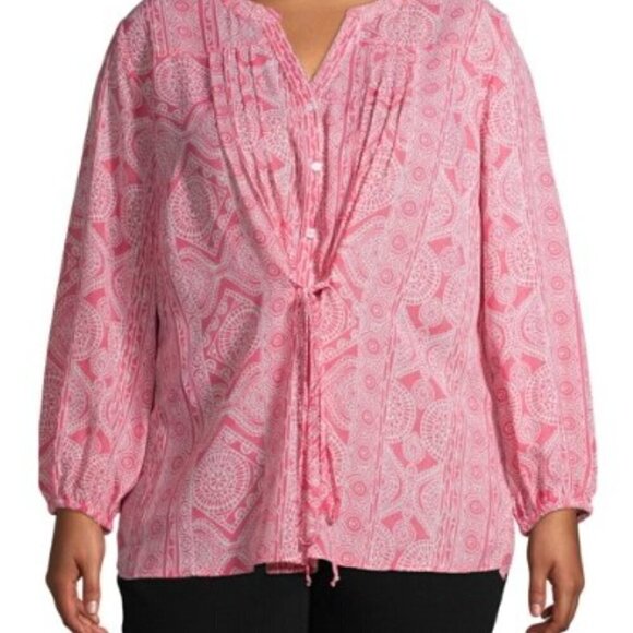 NEW PLUS SIZE FRONT TIE TOP  1X PINK - Picture 1 of 10